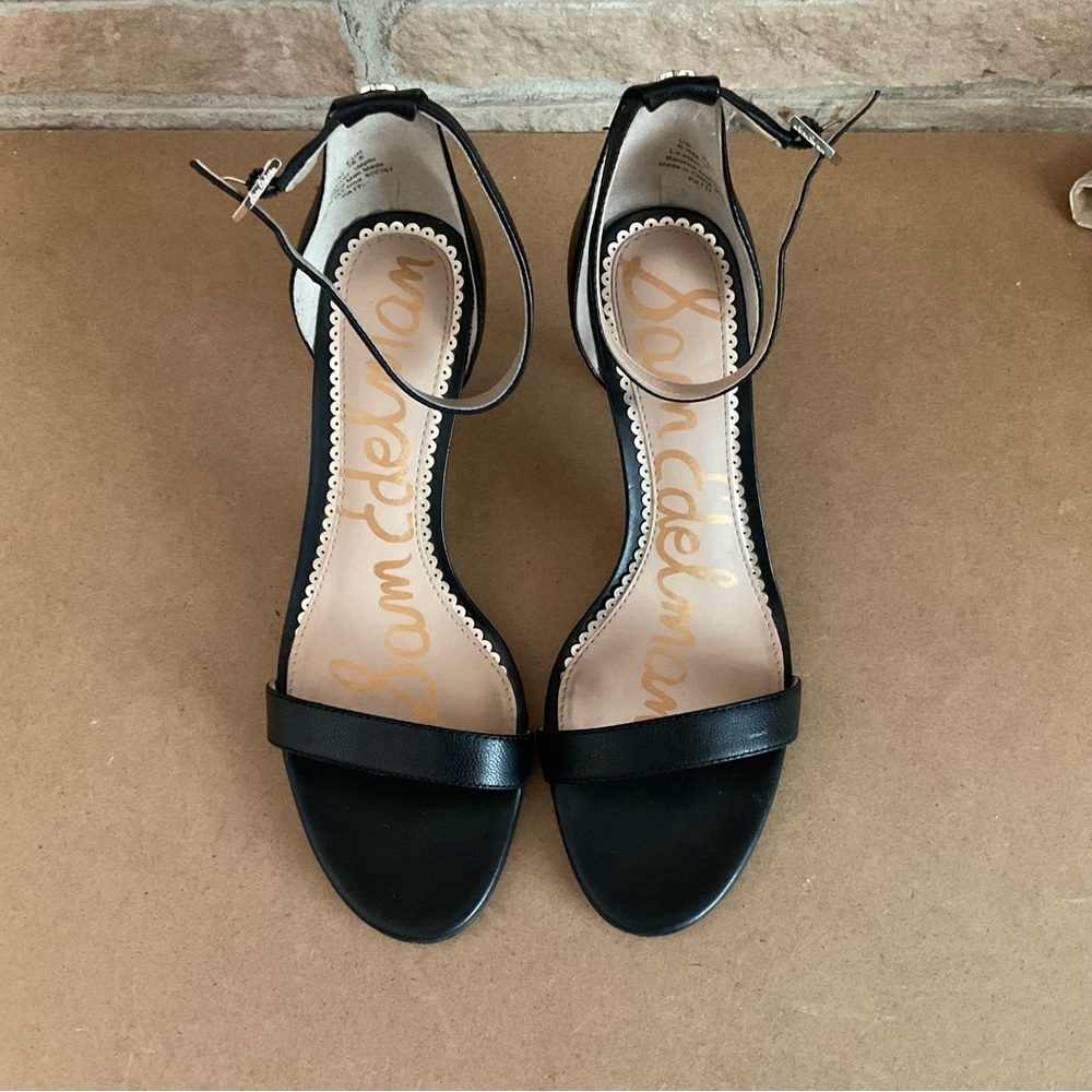 Sam Edelman Black Leather Ankle Strap Stiletto Sandal “Patti” Size 6.5